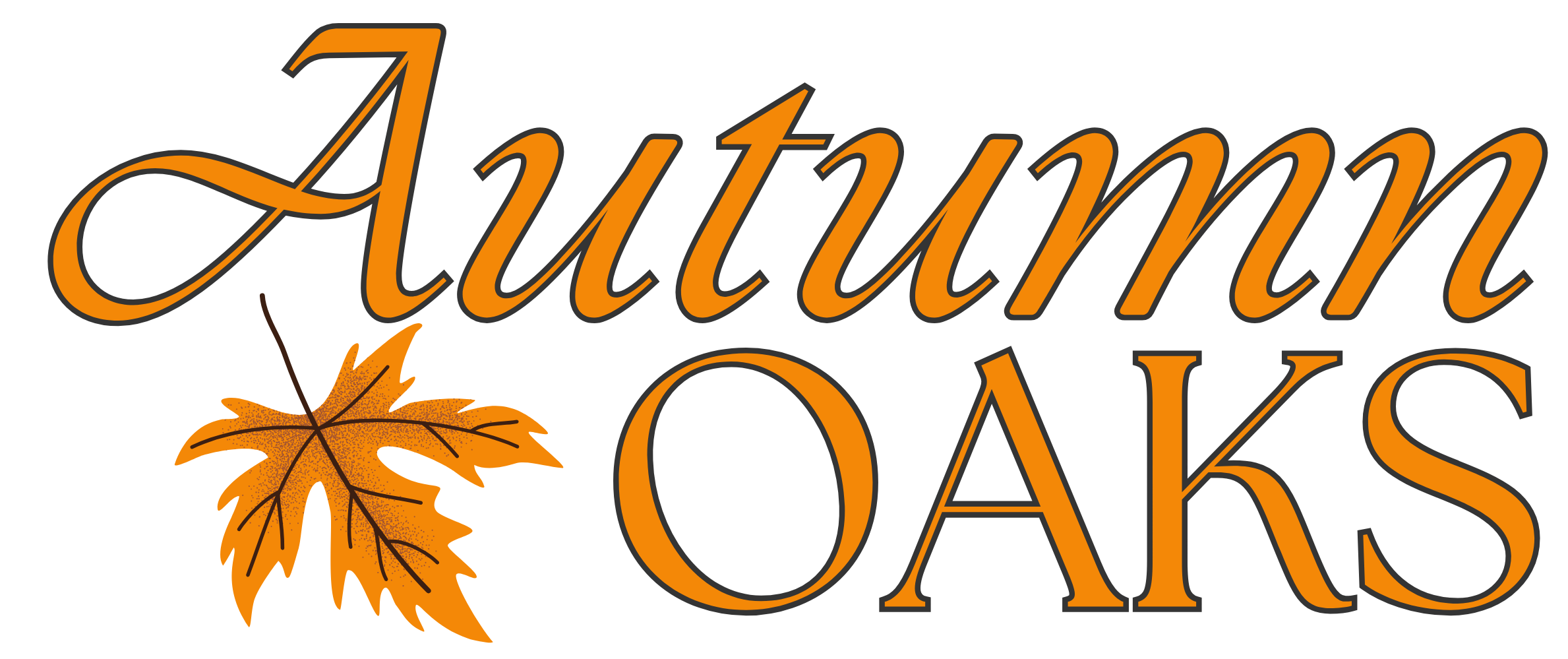 a neon sign that reads autumn oaks with a maple leaf